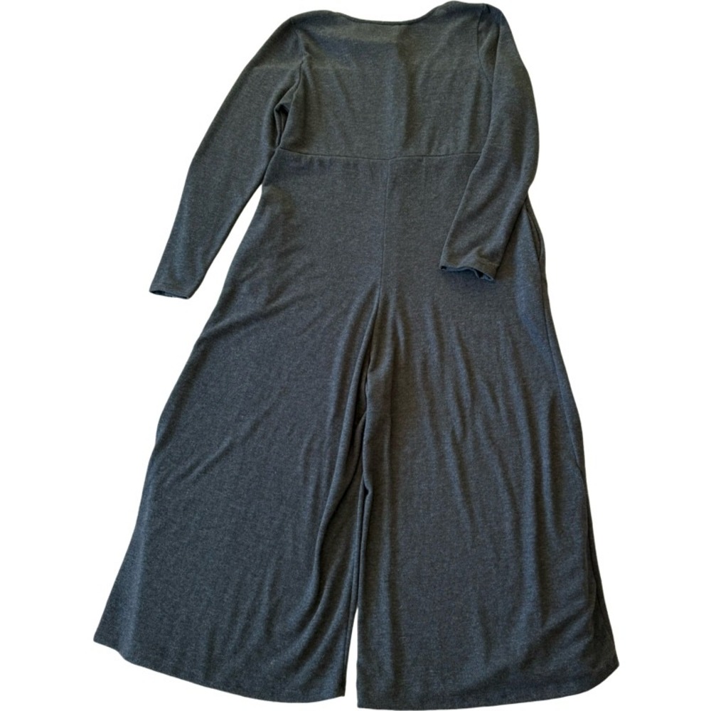 Three Bird Nest Charcoal Gray Wide-Leg Jumpsuit with Yellow Trim - Picture 11 of 11